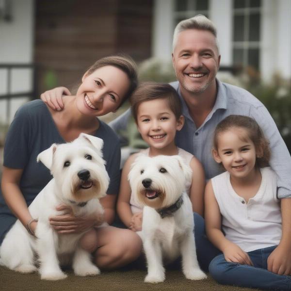 West Highland White Terrier posing for a family portrait