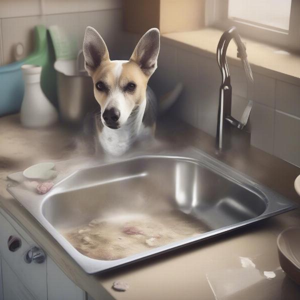 Wet dog smell emanating from dishes in the sink