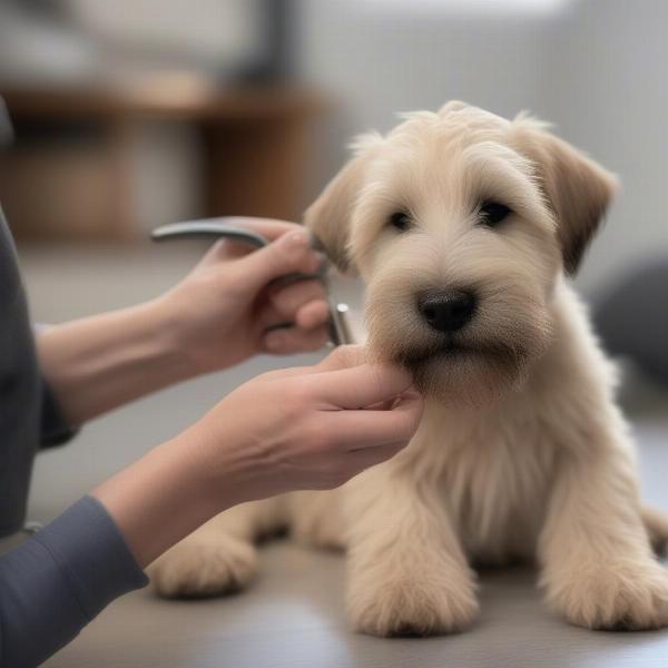 Grooming a Wheaten Terrier puppy