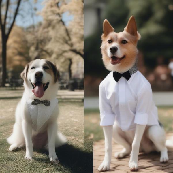 Dogs in white shirts for various events