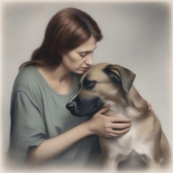 Woman Comforting Distressed Dog