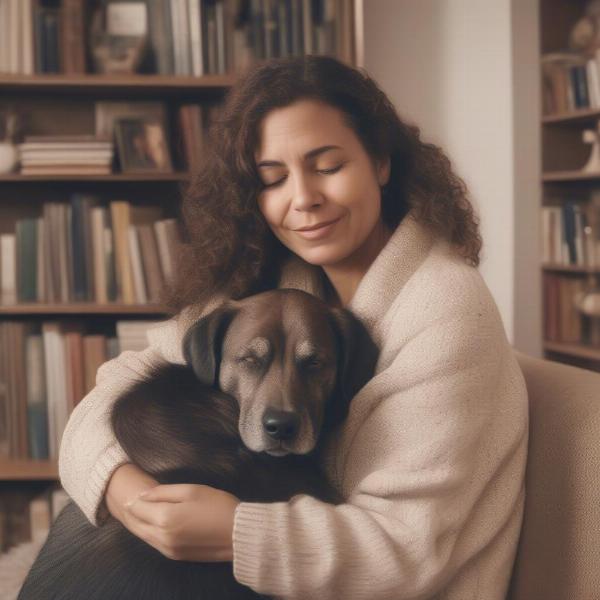 A woman hugging her dog