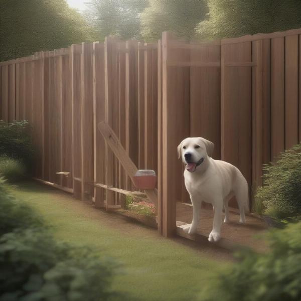 Wooden fence for dog garden protection