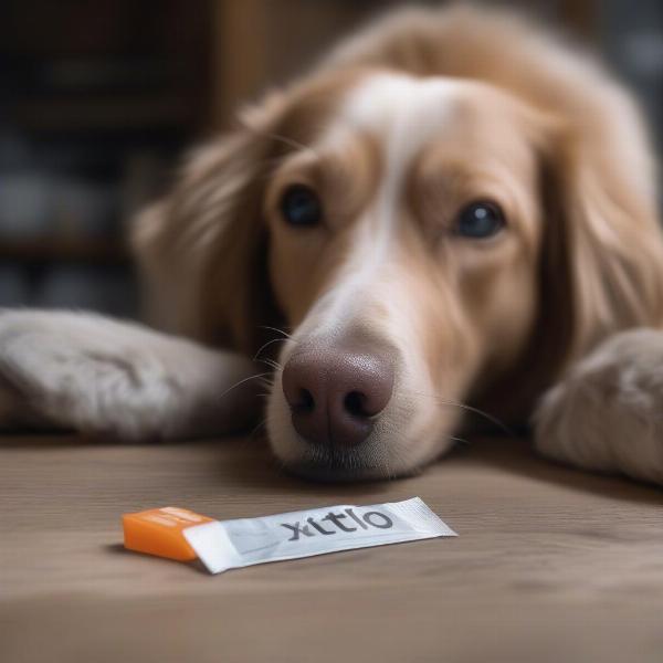 Dog looking at xylitol gum