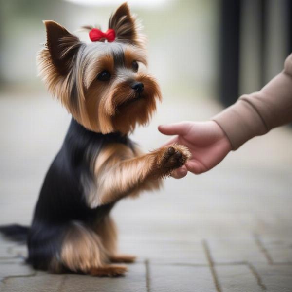 Yorkshire Terrier learning tricks