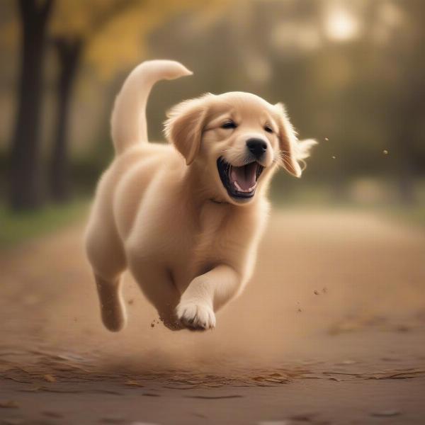 A happy puppy playing fetch in the park, demonstrating healthy joint mobility.