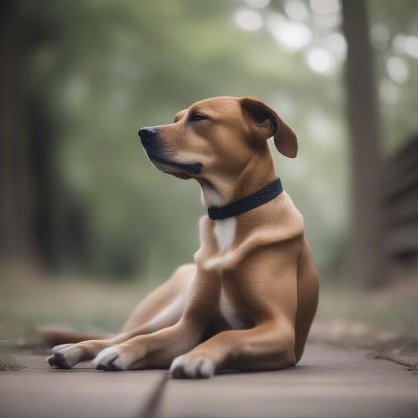 A dog sitting calmly, seemingly meditating.