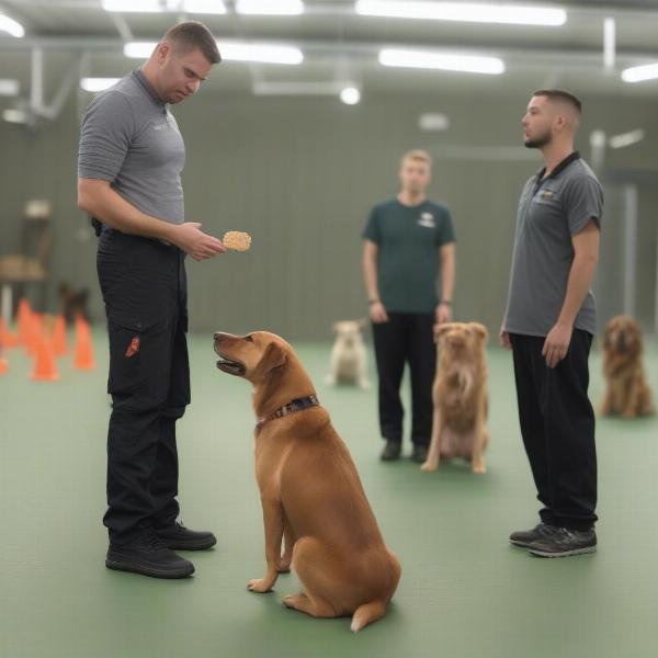 Dog learning commands at a 3 week dog training camp