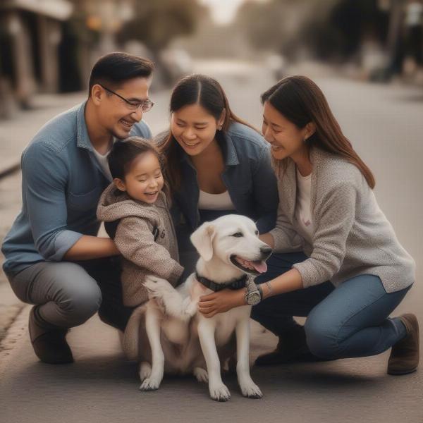 Happy family adopting a dog from Street Dog Hero in Bend, Oregon