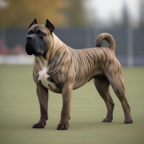 Adult Presa Canario standing proudly in a show stance