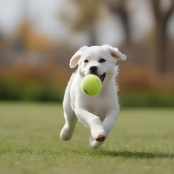 Akbash dog puppy playing fetch