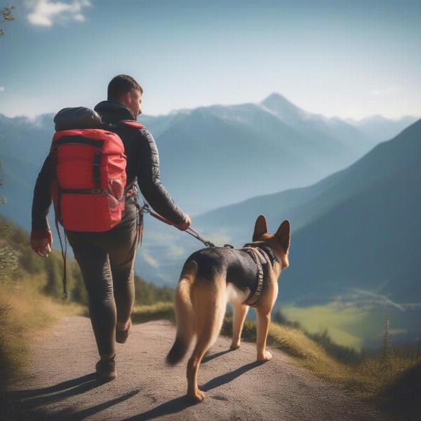 Alsatian Dog Hiking with Owner