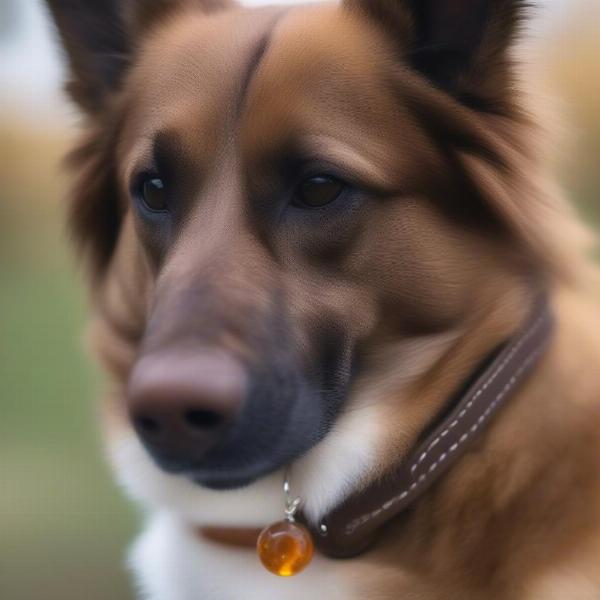 Close-up of an amber collar on a dog