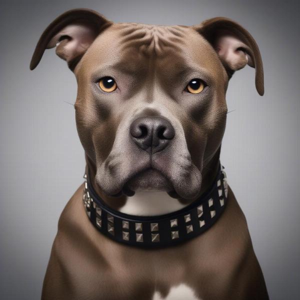 American Staffordshire Terrier wearing a leather studded collar