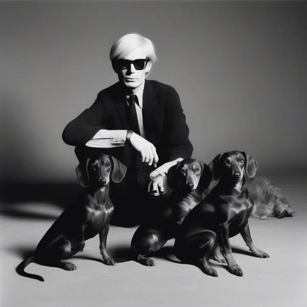 Andy Warhol with his Dachshunds