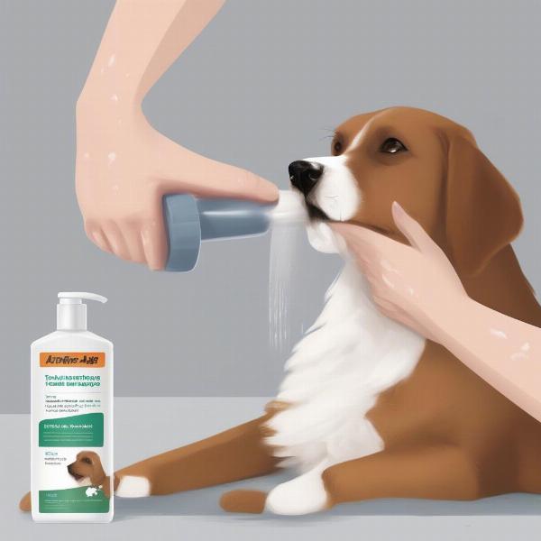 Applying anti-itch shampoo to a dog