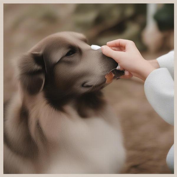 Applying balm to a dog's nose