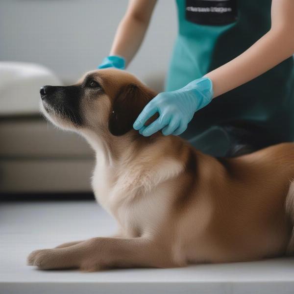 Applying Chlorhexidine Shampoo to a Dog