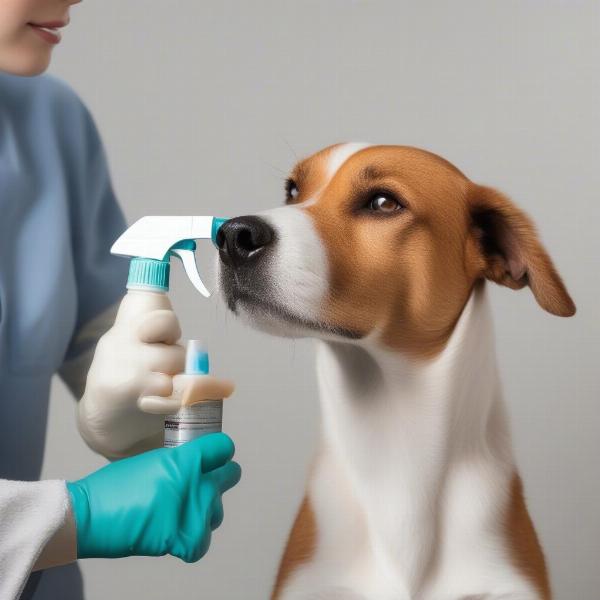 Applying Flea Spray to a Dog