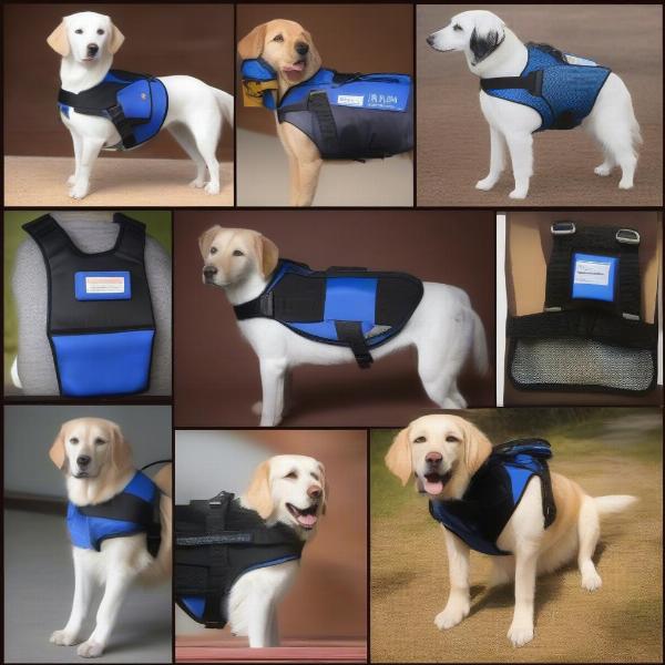 Different types of assistance dog vests showcasing various features and designs