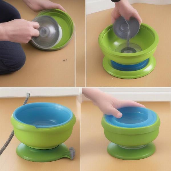 Attaching a suction cup dog bowl to the floor