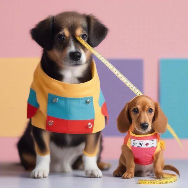 Measuring a dog for a baby hot dog costume