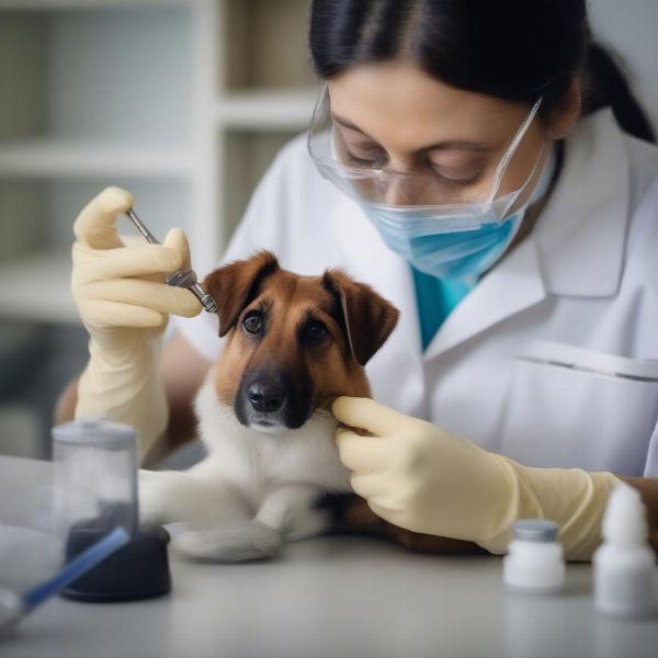 Vet Examining Dog's Paw