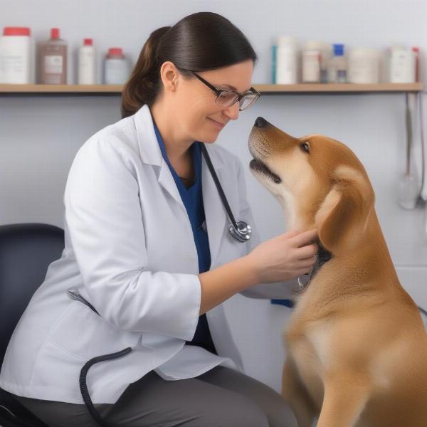 Veterinarian checking dog's ears