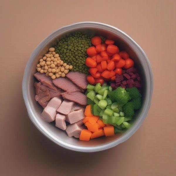 A bowl of balanced dog food