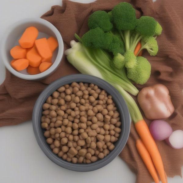 A balanced dog food meal