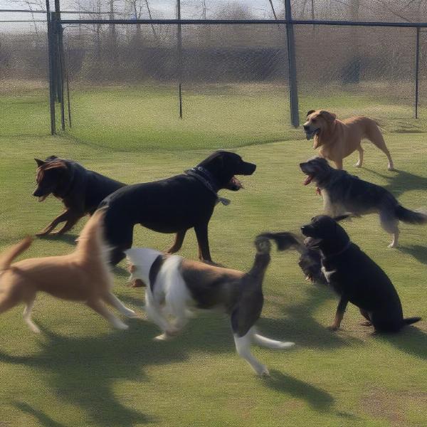 Dogs playing freely at Bassett Creek Dog Park