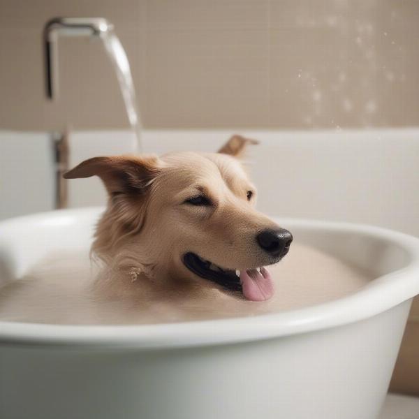 Bathing a Dog with Oatmeal and Aloe Shampoo: A Happy Dog