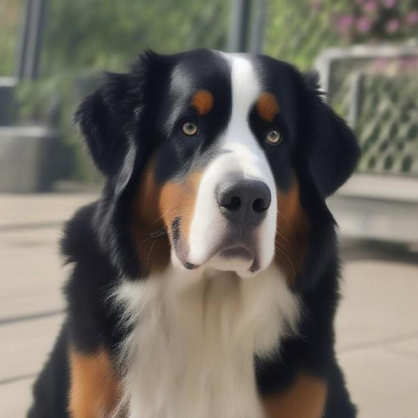 Bernese Mountain Dog wearing a summer shirt