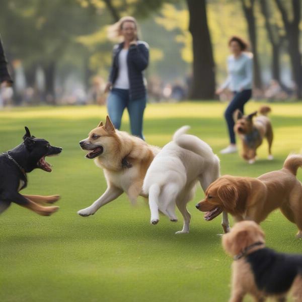 Dogs playing off-leash in the park