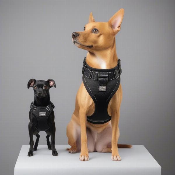 Black dog harnesses in various sizes for different breeds