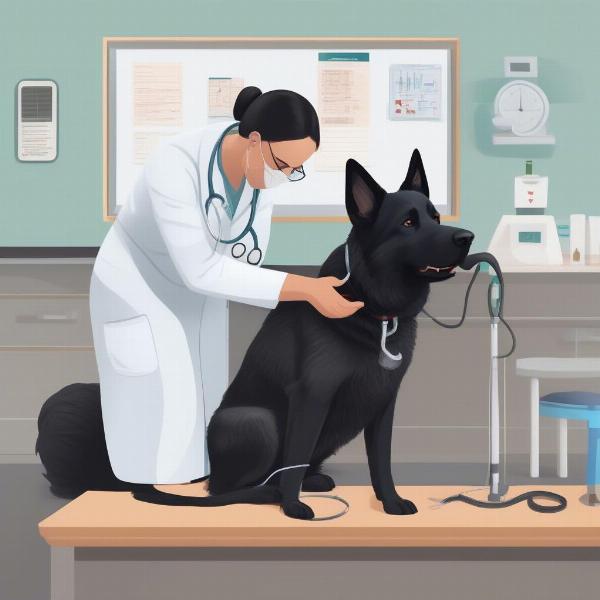 Veterinarian Checking a Black Dog's Health