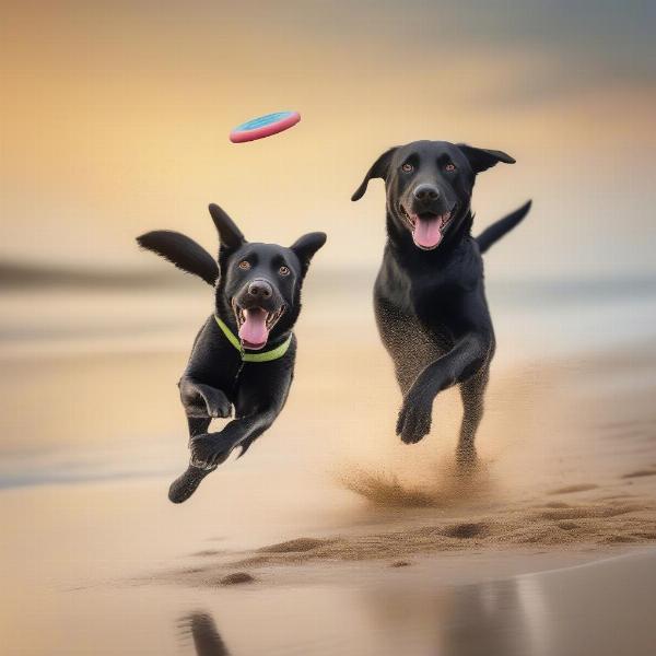 Black dog enjoying a vacation with a family