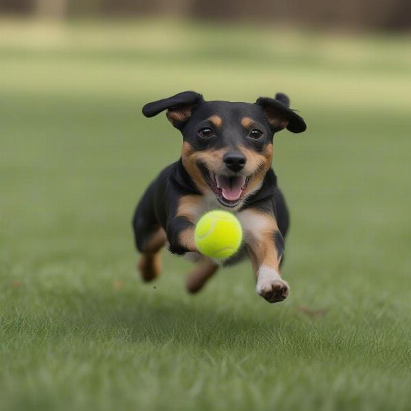 Black Jack Russell dog playing fetch