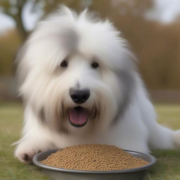 Bobtail Dog Enjoying Food from an 8kg Bag