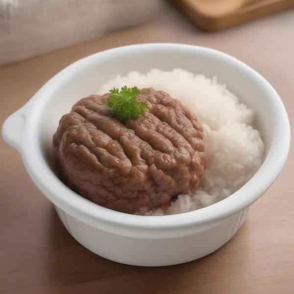 Boiled hamburger and rice for dogs