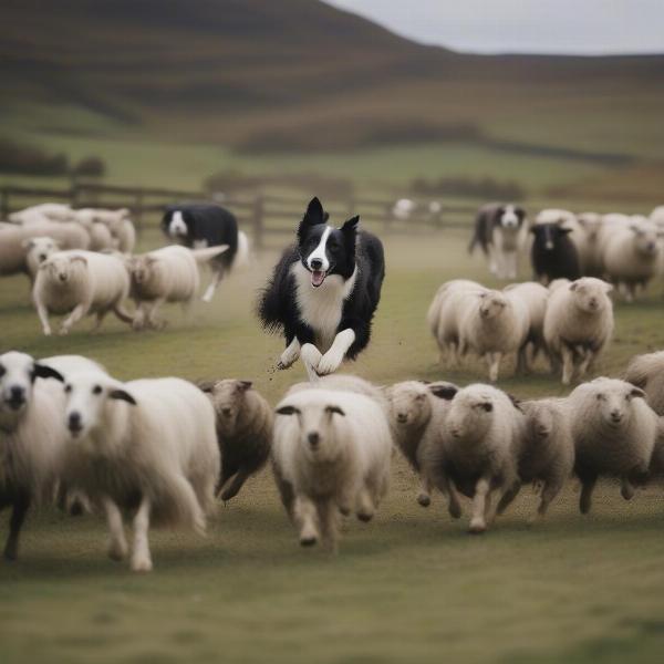 An adult Border Collie working on a Scottish farm