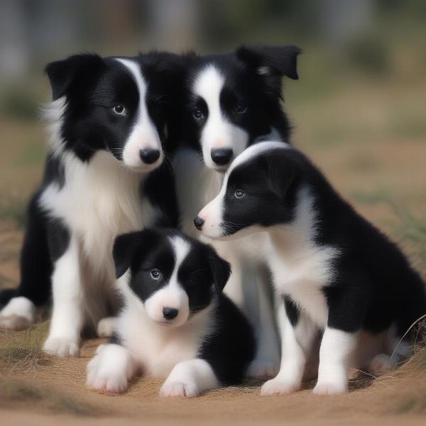 Border Collie puppies with their mother at a breeder in Victoria