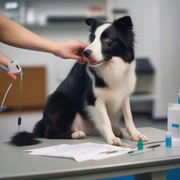 Border Collie undergoing genetic testing