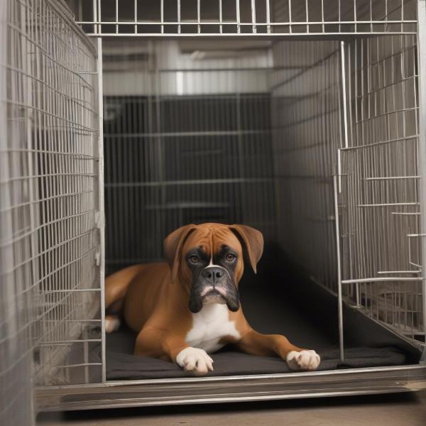 Boxer in a Kennel