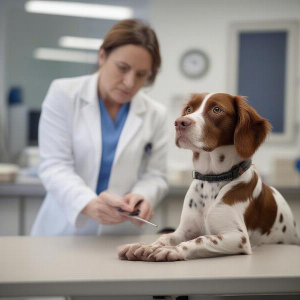 Brittany Spaniel getting a vet checkup