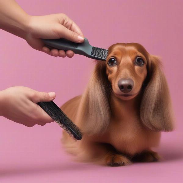 Brushing a Longhaired Dachshund