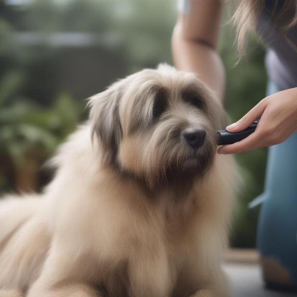 Brushing a Dog After Applying Dematting Spray