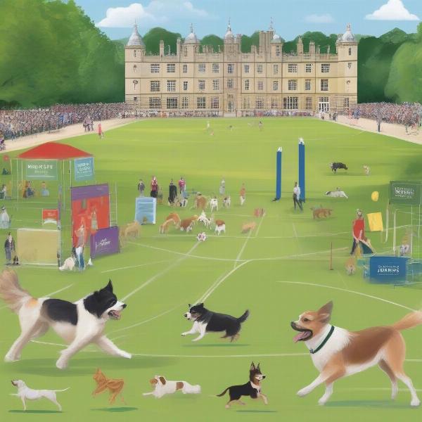 Dog agility course and other activities at Burghley Dog Fest