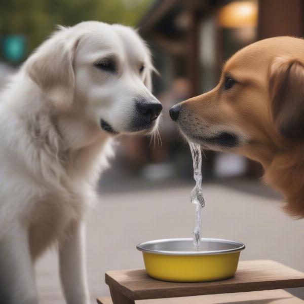 Dog with Water Bowl