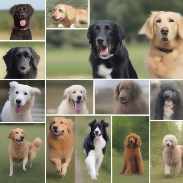 Various off-leash dog breeds